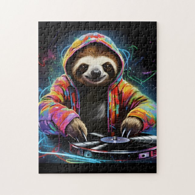 Neon Sloth DJ Retro Cool Jigsaw Puzzle (Vertical)