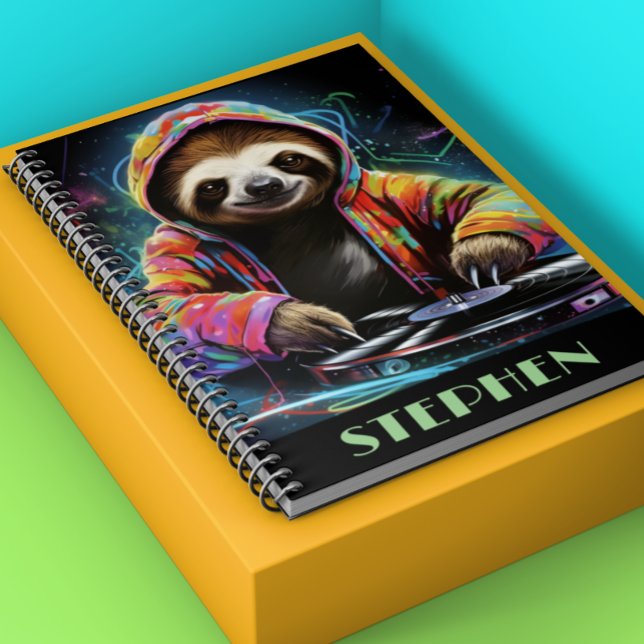 Neon Sloth DJ Retro Cool Notebook (Creator Uploaded)