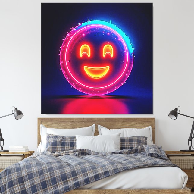 Neon Smile: Bright Happy Glow Design Canvas Print (Insitu(Bedroom))