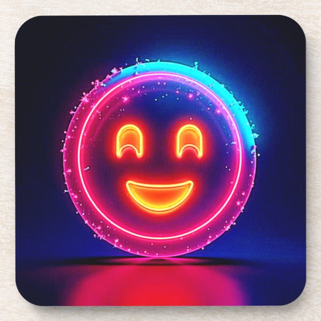 Neon Smile: Bright Happy Glow Design Coaster (Front)
