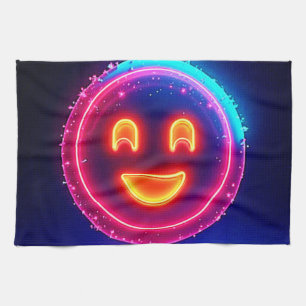Neon Smile: Bright Happy Glow Design Kitchen Towel