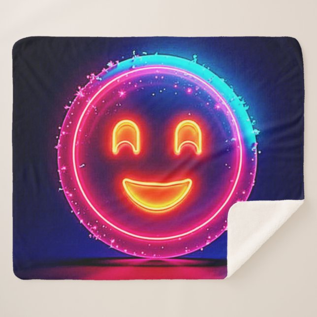 Neon Smile: Bright Happy Glow Design Sherpa Blanket (Front (Horizontal))