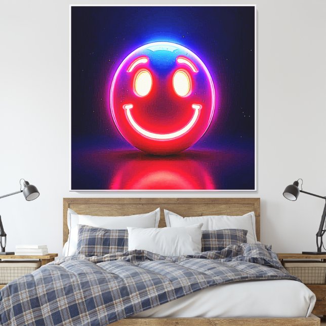 Neon Smile: Happy Glow Canvas Print (Insitu(Bedroom))
