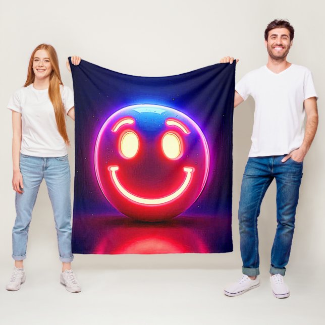 Neon Smile: Happy Glow Fleece Blanket (In Situ)