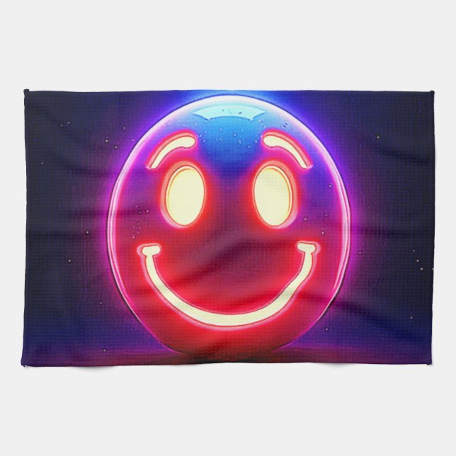 Neon Smile: Happy Glow Kitchen Towel (Horizontal)