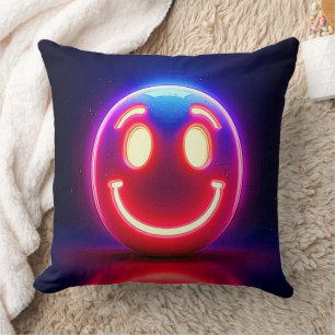 Neon Smile: Happy Glow Throw Pillow