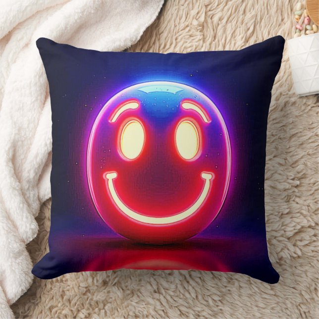 Neon Smile: Happy Glow Throw Pillow (Blanket)