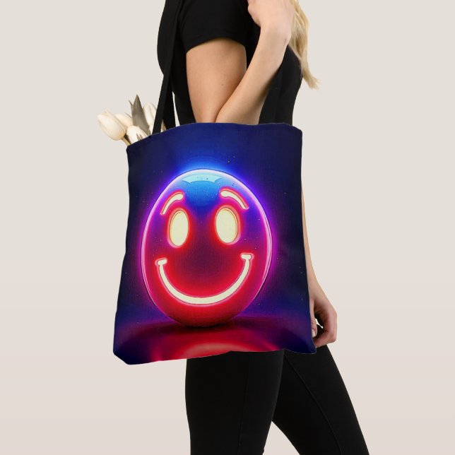 Neon Smile: Happy Glow Tote Bag (Close Up)