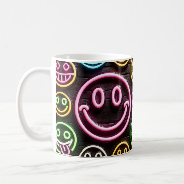 Neon Smiles & Sips Trendy Design Coffee Mug (Left)