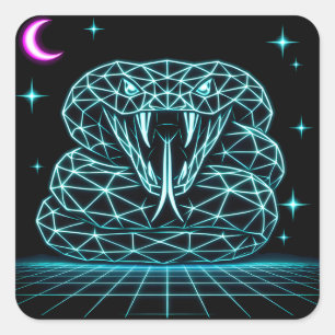 Neon Snake Synthwave - Retro Viper Strike Square Sticker