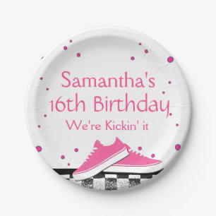 Neon Sneaker Birthday, Glitter  Paper Plate