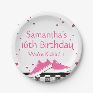 Neon Sneaker Birthday, Glitter  Paper Plate
