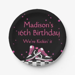 Neon Sneaker Birthday, Glitter  Paper Plate
