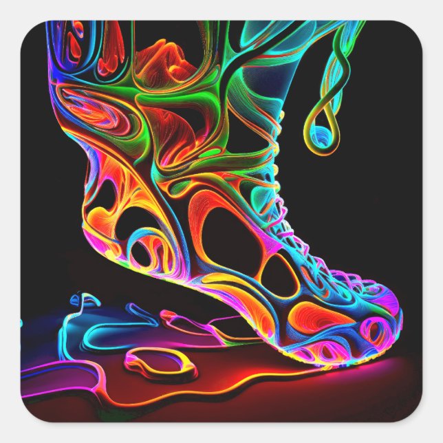 Neon Sneaker Square Sticker (Front)