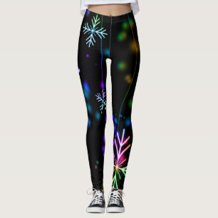 Neon snowflakes Christmas pattern Leggings