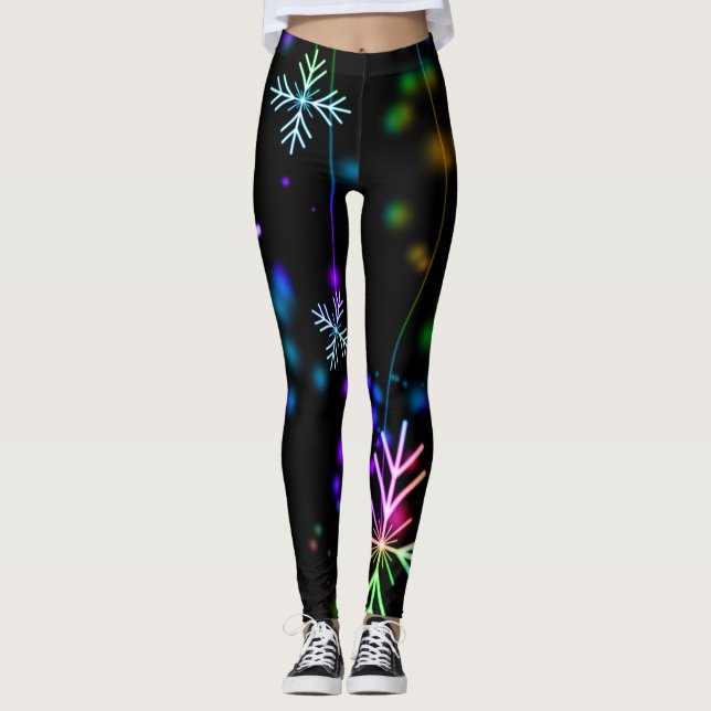 Neon snowflakes Christmas pattern Leggings (Front)