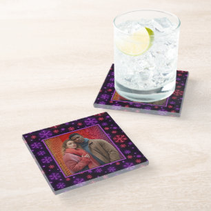 Neon Snowflakes Glass Coaster