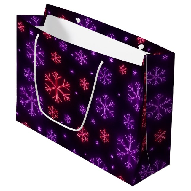 Neon Snowflakes Large Gift Bag (Front Angled)