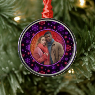 Neon Snowflakes Metal Ornament