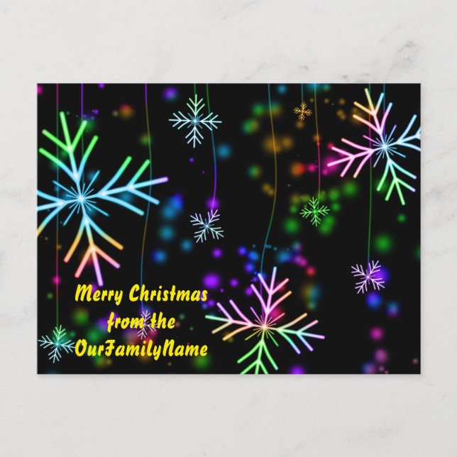 Neon Snowflakes Noël Personnaliser la carte postal (Devant)