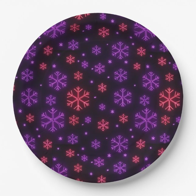 Neon Snowflakes Paper Plate (Front)