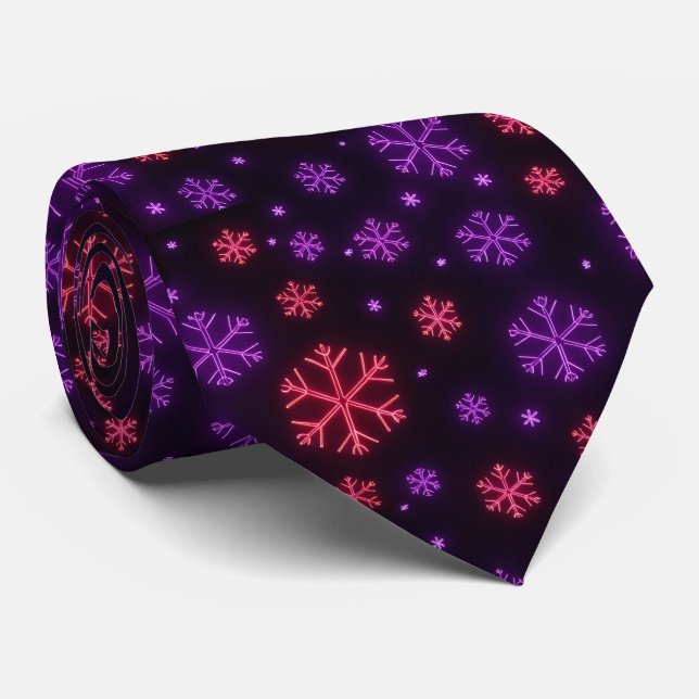 Neon Snowflakes Tie (Rolled)