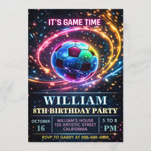 Neon Soccer Invite For Boys - Neon Soccer Birthday