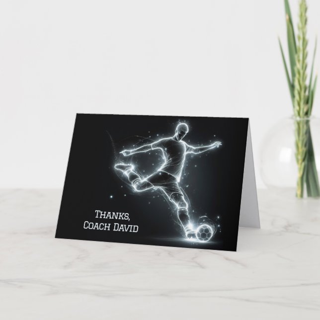 Neon Soccer Player For Coach Thank You Card (Front)