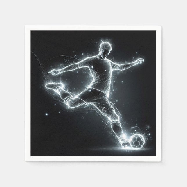 Neon Soccer Player On Black Napkin (Front)