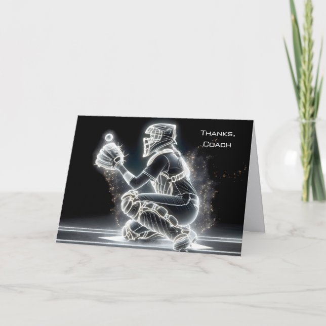 Neon Softball Catcher For Coach Thank You Card (Front)