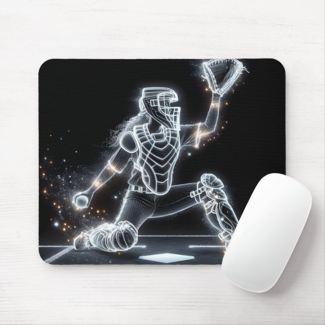 Neon Softball Catcher Mouse Pad (With Mouse)