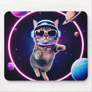 Neon Space Cat Mousepad – Cosmic Feline Glow Desk