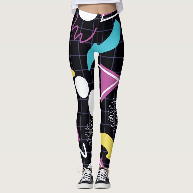Neon Space-Inspired Geometric Pattern Leggings (Front)