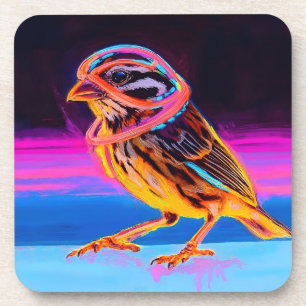 Neon Sparrow with Glowing Accents Coaster