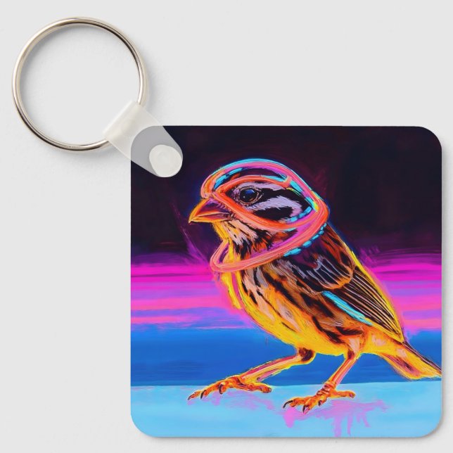 Neon Sparrow with Glowing Accents Keychain (Front)