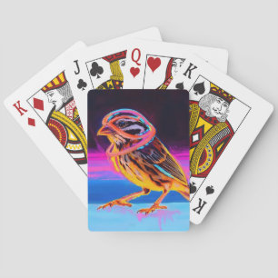 Neon Sparrow with Glowing Accents Playing Cards