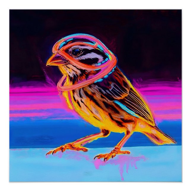 Neon Sparrow with Glowing Accents Poster (Front)
