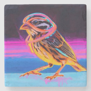 Neon Sparrow with Glowing Accents Stone Coaster