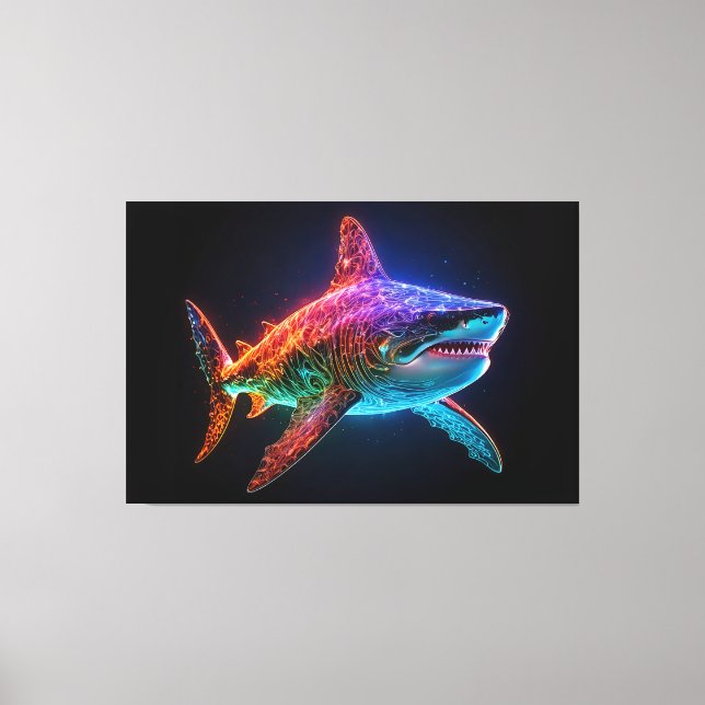 Neon Spectrum Shark Canvas Print (Front)