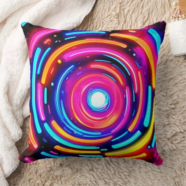 Neon Spiral Light Art Throw Pillow (Blanket)