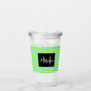 Neon Spiral Ribbon Stripes Monogram Custom Name Acrylic Tumbler