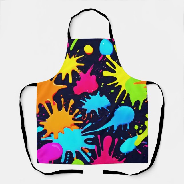 Neon Splatter Art: Vibrant Abstract Expressionism Apron (Front)