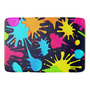 Neon Splatter Art: Vibrant Abstract Expressionism Bath Mat