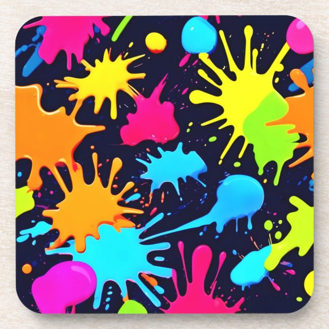 Neon Splatter Art: Vibrant Abstract Expressionism Coaster (Front)