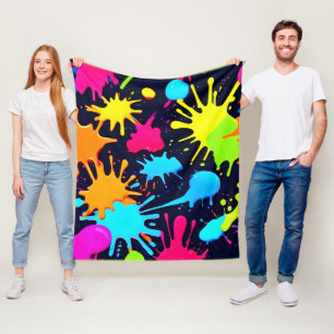 Neon Splatter Art: Vibrant Abstract Expressionism Fleece Blanket