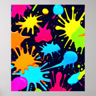 Neon Splatter Art: Vibrant Abstract Expressionism Poster