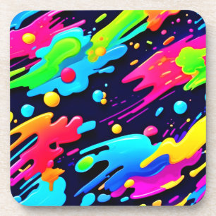 Neon Splatter Flow Art Coaster