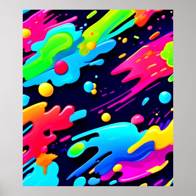 Neon Splatter Flow Art Poster (Front)