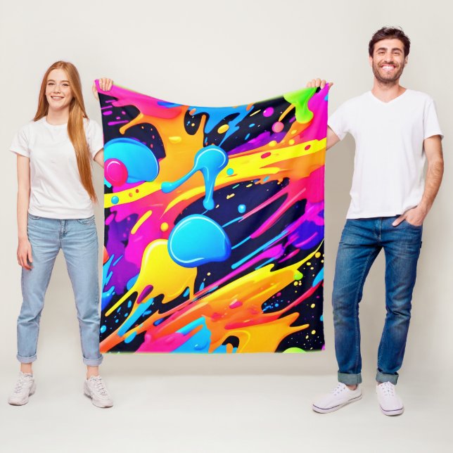 Neon Splatter Paint Art Fleece Blanket (In Situ)