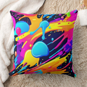 Neon Splatter Paint Art Throw Pillow